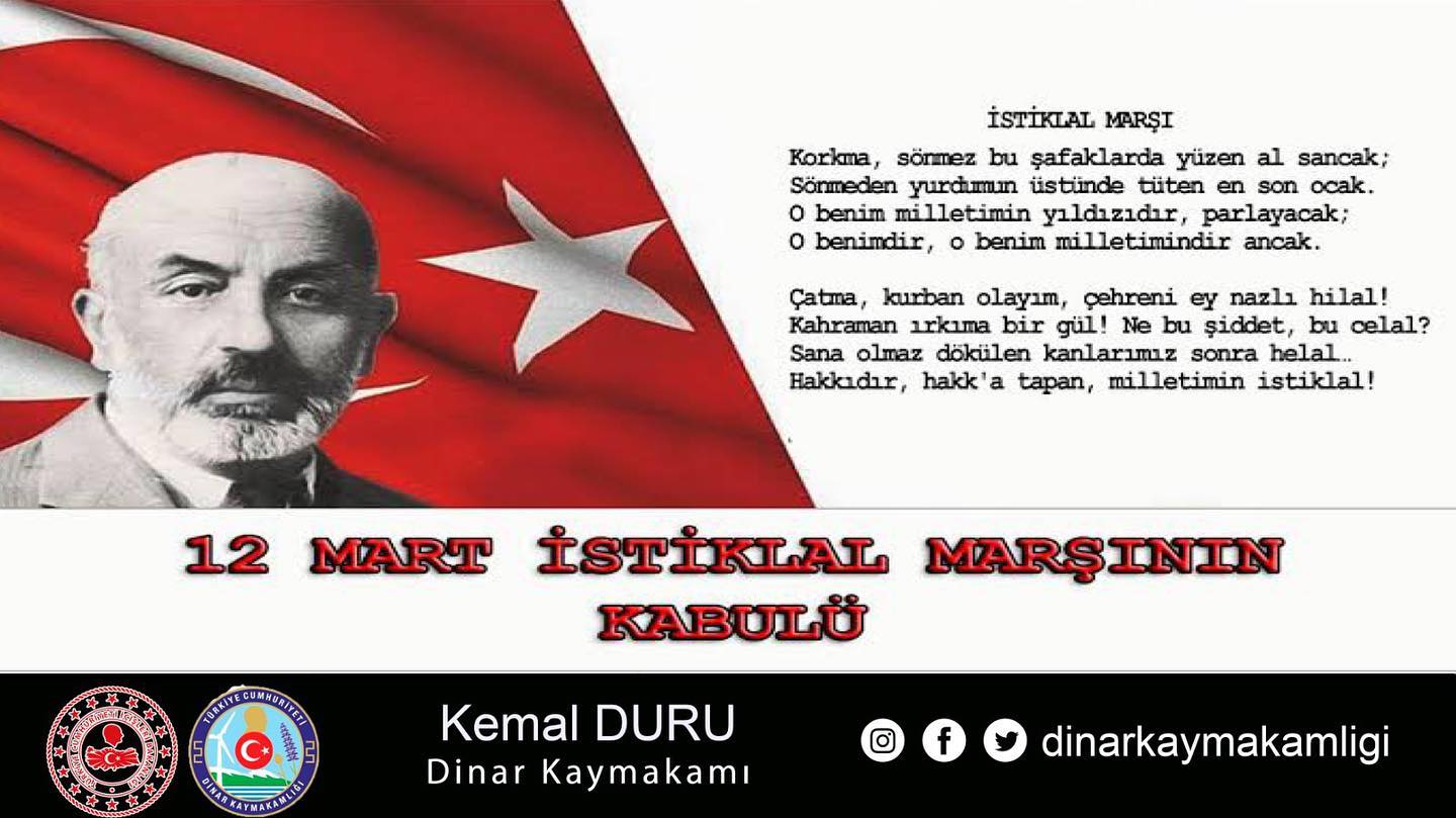 Kaymakamımız Kemal Duru’nun 12 Mart İstiklal Marşımızın Kabulü Ve Mehmet Akif Ersoy’u Anma Günü Mesajı