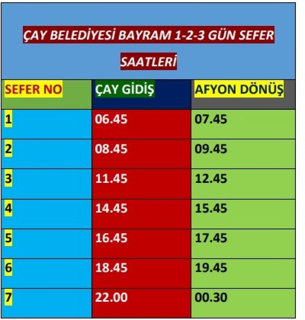 Çay'da Otobüs Seferleri Kurban Bayramı'nda Değişiyor