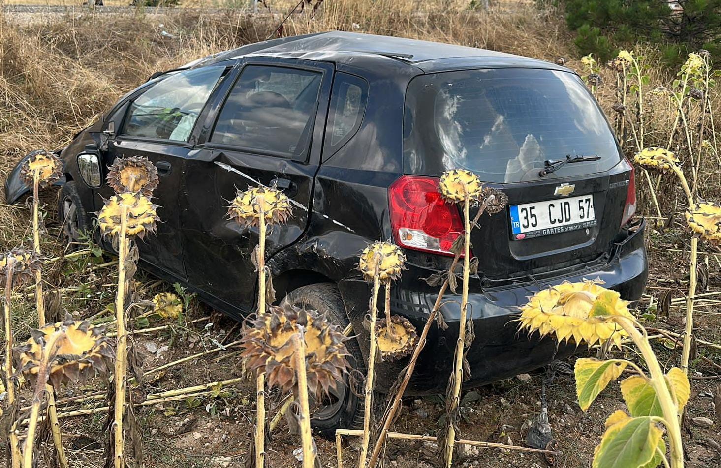 Afyonkarahisar'da Otomobil Tarlaya Uçtu, 2 Yaralı