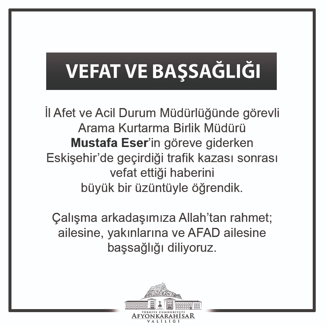 AFAD'da Görevli Birlik Müdürü Trafik Kazasında Kaybetti