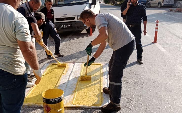 Bilecik köylerinde yaya çizgisi düzenlemeleri yapılıyor.