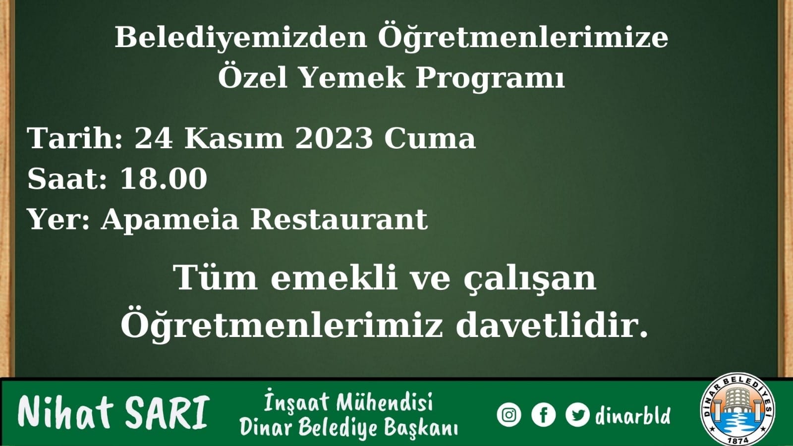 Dinar Belediyesi Öğretmenlere Teşekkür Edecek