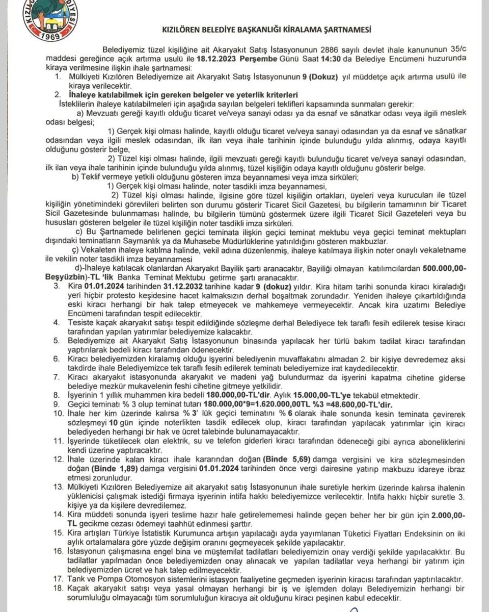 Afyonkarahisar'ın Kızılören ilçesi akaryakıt istasyonu için işletmeci arayışında. (8 Kelime)