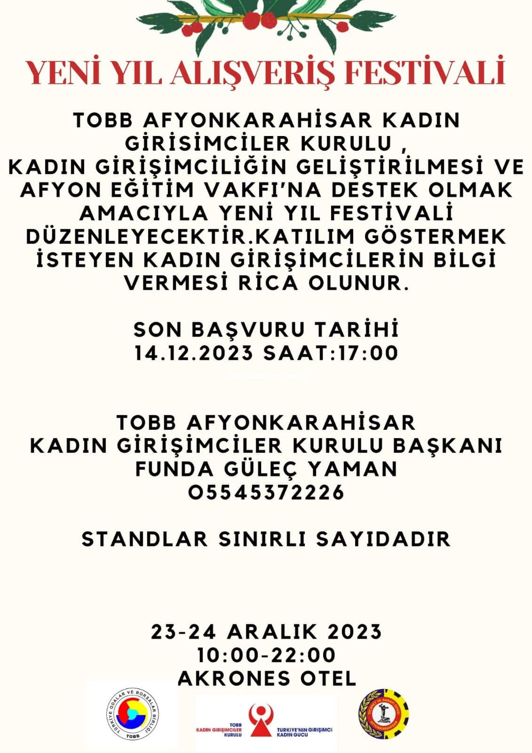 Afyonkarahisar'da Kadın Girişimciler İçin Yeni Yıl Alışveriş Festivali