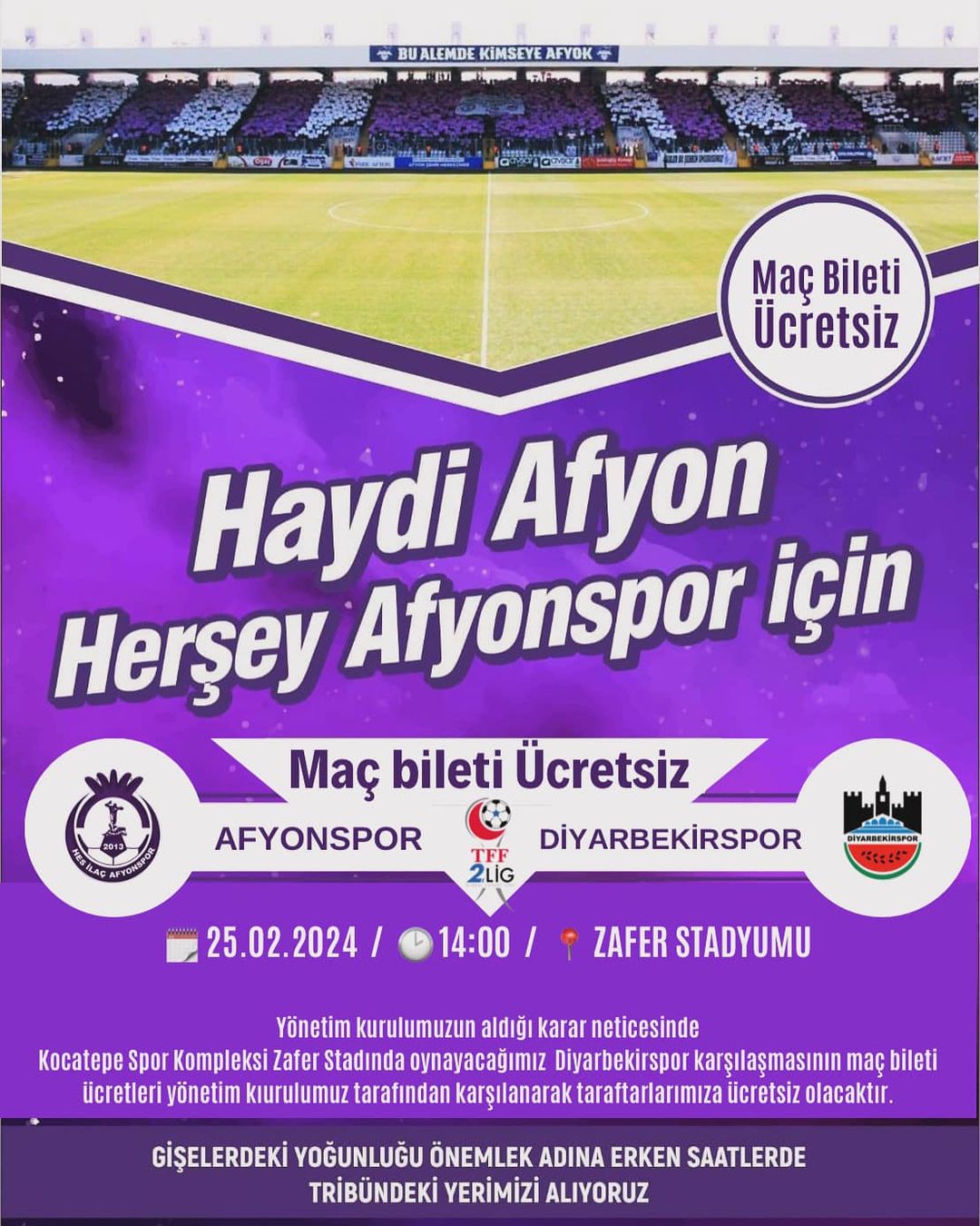 İlaç Afyonspor Pazar Günü Maç İçin Taraftarlardan Destek İstiyor