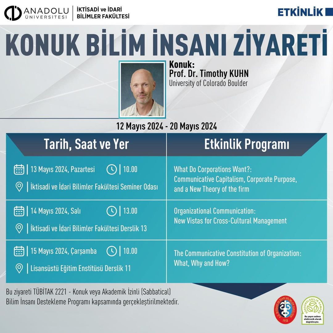 Anadolu Üniversitesi, Colorado Boulder Üniversitesi'nden Prof. Dr. Timothy Kuhn'ü Ağırlayacak