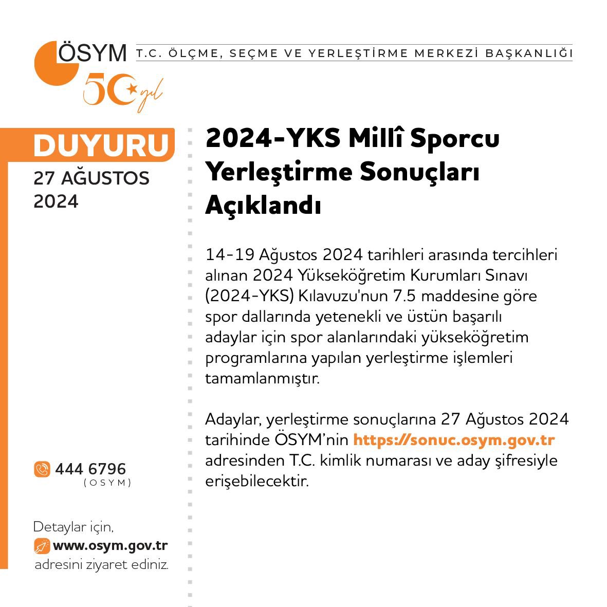 2024-YKS Millî Sporcu Yerleştirme Sonuçları Açıklandı