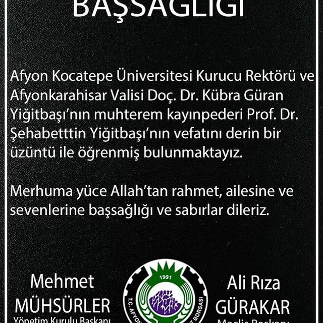 Doç. Dr. Kübra Güran Yiğitbaşı Ailesinin Büyük Kaybı