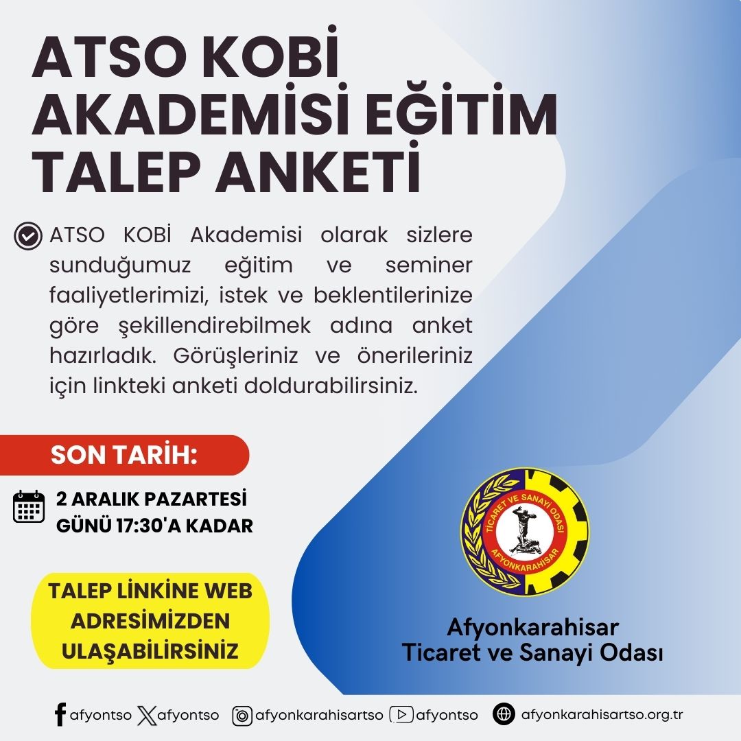 ATSO KOBİ Akademisi Eğitimleri İçin Geri Bildirim Fırsatı