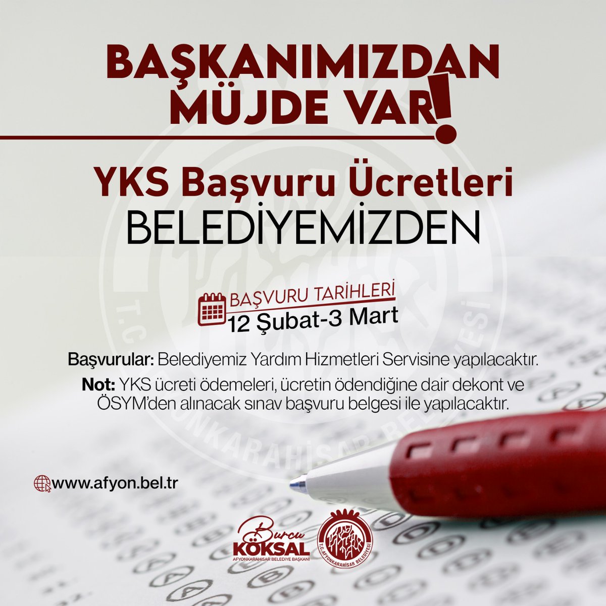 Afyonkarahisar Belediyesi'nden Eğitime Destek: YKS Ücretleri Karşılanıyor